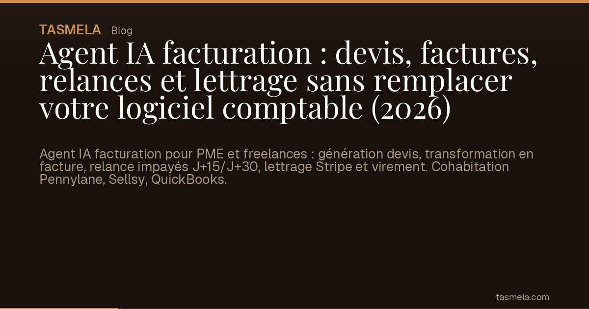 Agent IA facturation : devis, factures, relances et lettrage sans remplacer votre logiciel comptable (2026)