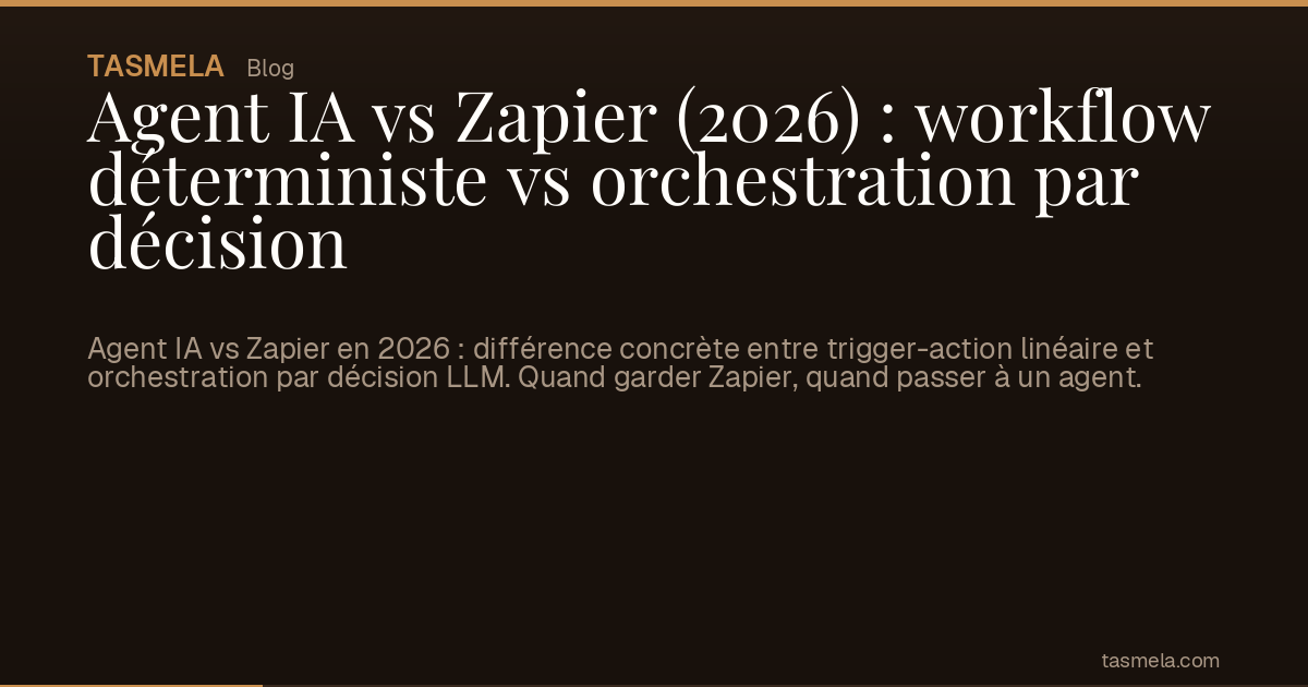 Agent IA vs Zapier (2026) : workflow déterministe vs orchestration par décision